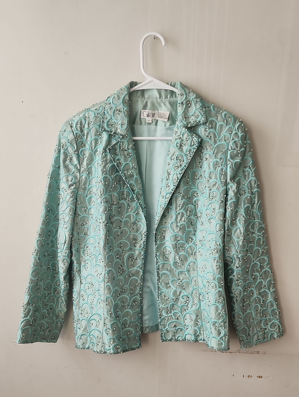 Gilar Aqua Beaded Open-Front Jacket